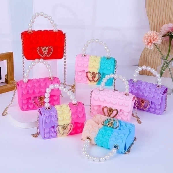 Girl's Heart Shape Silica Gel Pearls Lock Clasp Kids Wallets