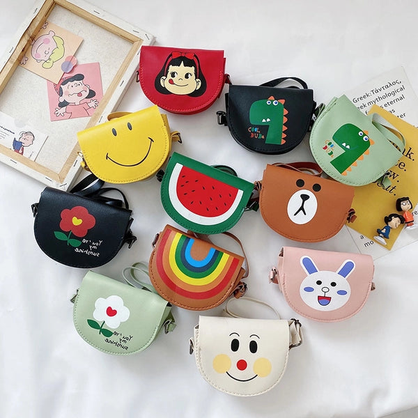 Girl's Mini Pu Leather Cartoon Cute Semicircle Zipper Crossbody Bag