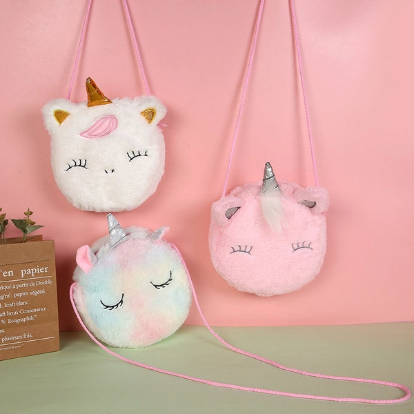 Girl's Plush  Cute Round Zipper Crossbody Bag