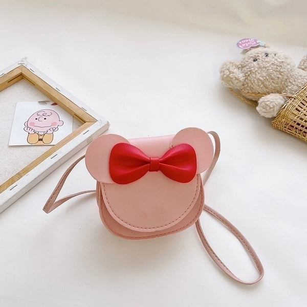 Girl's Pu Leather Cartoon Cute Bowknot Square Zipper Crossbody Bag