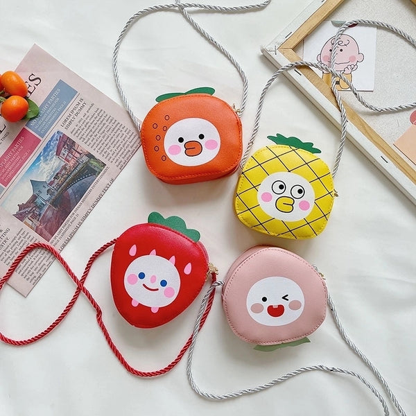 Girl's Pu Leather Fruit Cute Round Zipper Circle Bag