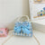 Girl's Pu Leather Houndstooth Bow Knot Cute Pearls Sewing Thread Square Magnetic Buckle Handbag