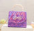 Girl's Pu Leather Sequins Cute Pearls Square Flip Cover Handbag