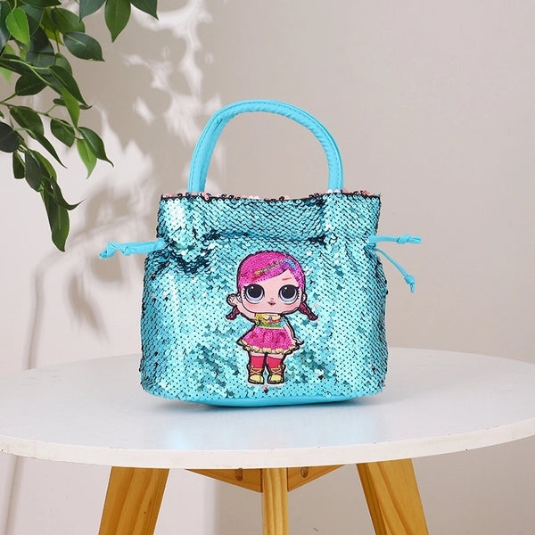 Girl's Small All Seasons Pu Leather Cartoon Cute Sequins Bucket Magnetic Buckle Handbag