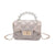 Girl's Small Pu Leather Solid Color Lingge Cute Pearls Square Lock Clasp Crossbody Bag