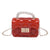 Girl's Small Pu Leather Solid Color Lingge Cute Pearls Square Lock Clasp Crossbody Bag