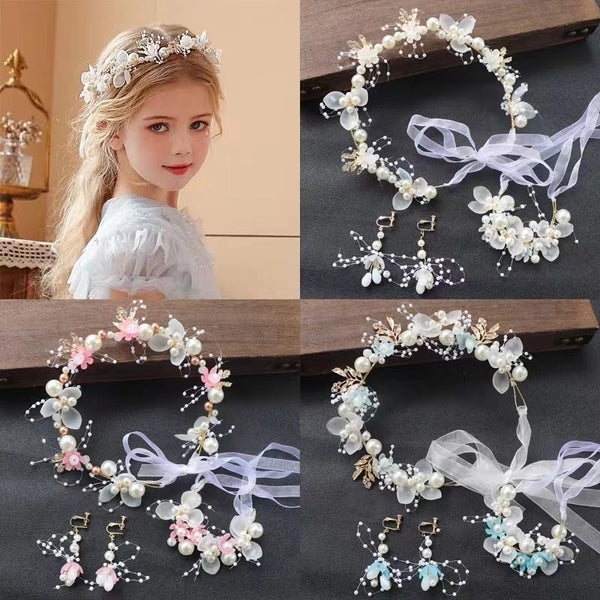 Girls' Wreath Headdress Children's Forest Princess Pearl Hairband Fairy Beauty Princess Dress Catwalk Dress Flower Girl Hair Accessories