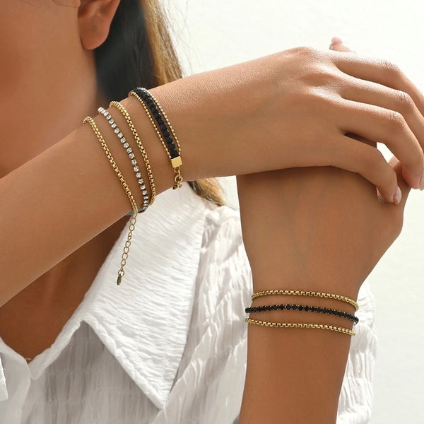 Glam Luxurious Shiny Lines 304 Stainless Steel 14K Gold Plated Rhinestones Bracelets In Bulk