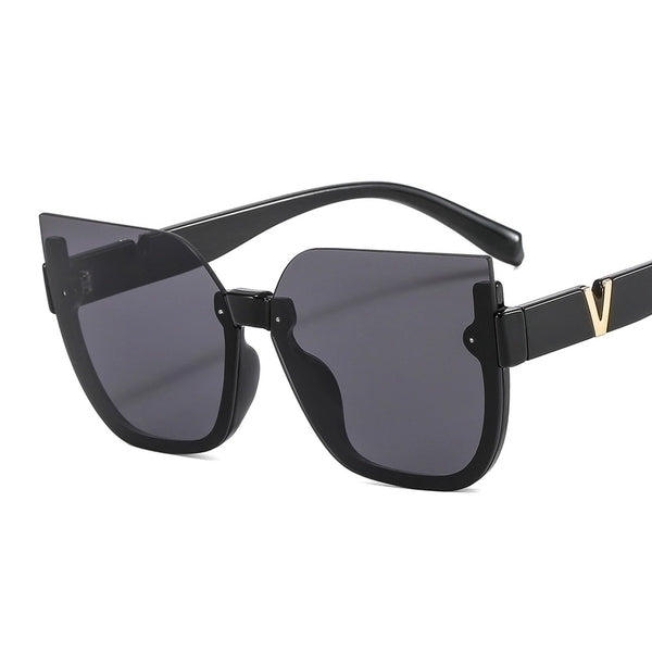 Glam Retro Color Block Pc Cat Eye Half Frame Women's Sunglasses