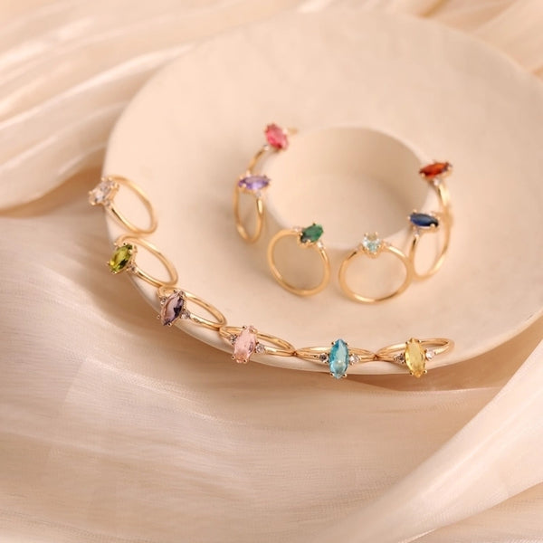 Glass Copper 18K Gold Plated Elegant Modern Style Classic Style Plating Inlay Geometric Birthstone Rings