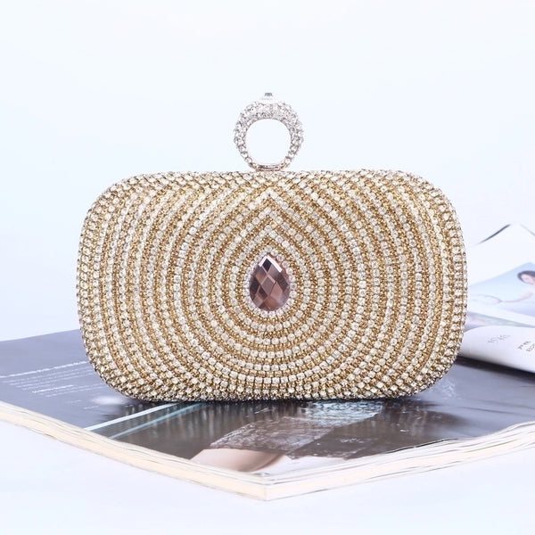 Gold Pu Leather Solid Color Rhinestone Square Evening Bags