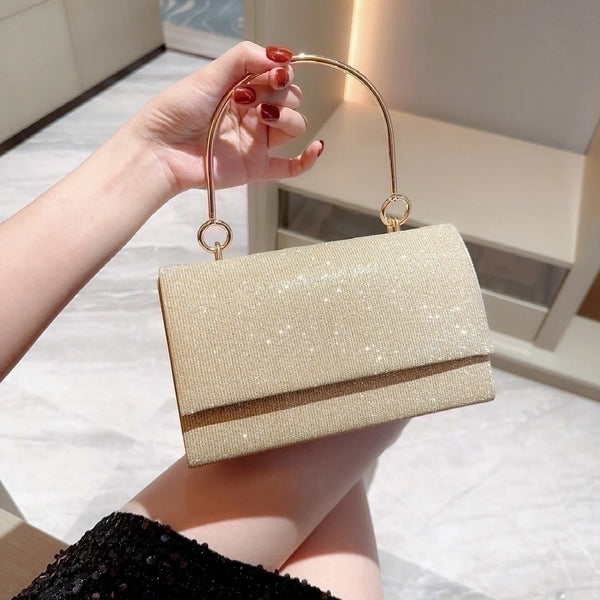 Gold Silver Polyester Solid Color Rhinestone Square Evening Bags