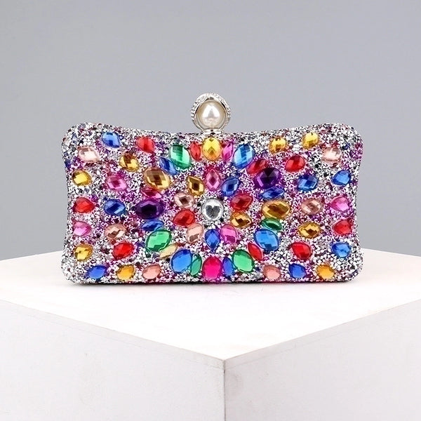 Green Blue Pink Pu Leather Polyester Flower Pillow Shape Evening Bags