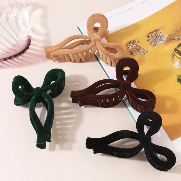 Guan Yang Autumn And Winter Velvet Bow Claw Clip Barrettes Women's High Sense Retro Updo Shark Clip Clips Hairpin Hair Accessories