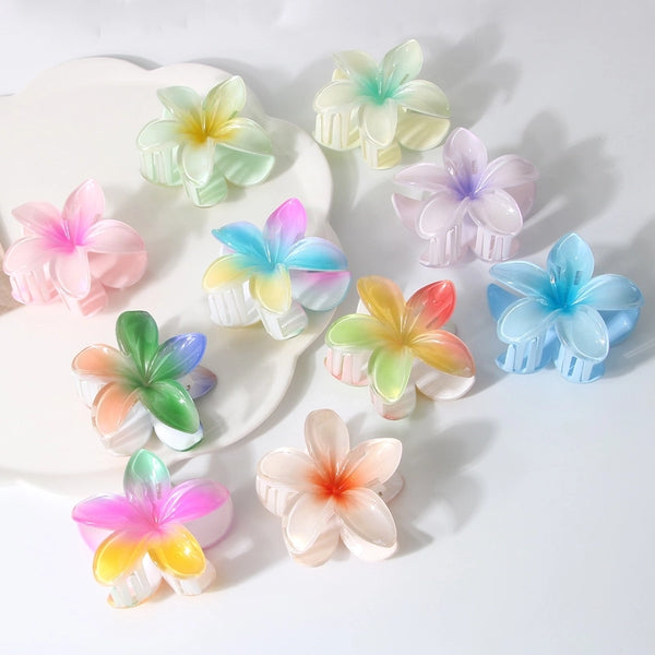 Guanyang  New Arrival Pearlescent Gradient Large Size Plumeria Rubra Grip Barrettes Updo Shark Clip Hot Sale In Europe And America Accessories