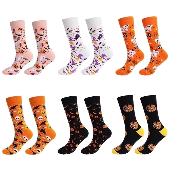 Halloween Casual Men'S Spider Web Skull Cotton Crew Socks A Pair