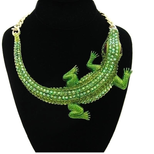 Halloween Decoration Retro Big Crocodile Shape Diamond-studded Necklace Wholesale