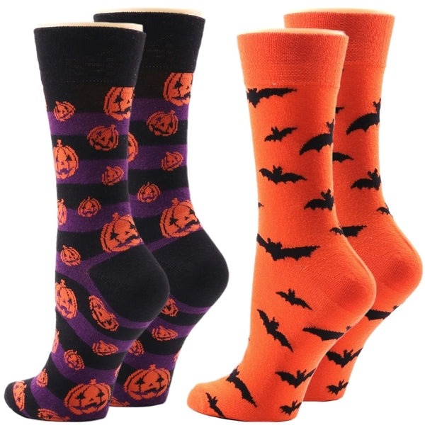 Halloween Fashion Unisex Pumpkin Bat Cotton Crew Socks A Pair