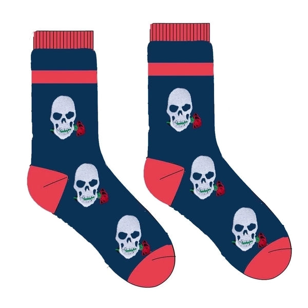 Halloween Fashion Unisex Rose Skull Cotton Blending Jacquard Crew Socks A Pair