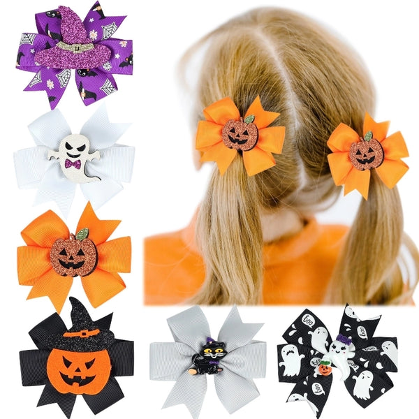 Halloween Funny Girl'S Pumpkin Polyester Ribbon Handmade Bowknot Hair Clip