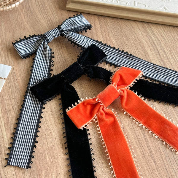 Halloween New Bow Barrettes Women's Long Ribbon Tweezers Ponytail Tied-up Hair Fabric Headdress In Stock