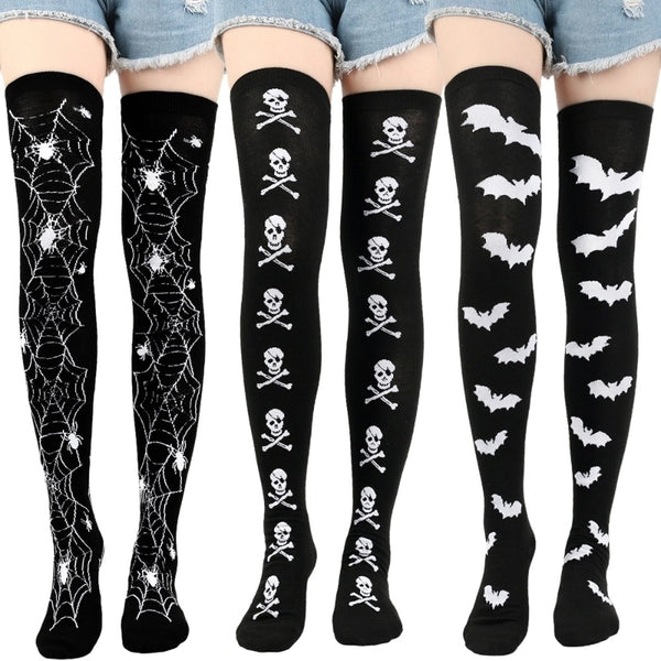 Halloween Retro Women's Bat Blood Stains Skull Polyester Cotton Over The Knee Socks A Pair