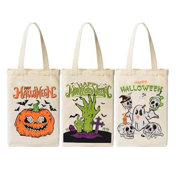 Halloween Unisex Medium Canvas Pumpkin Letter Streetwear Square Open Canvas Bag