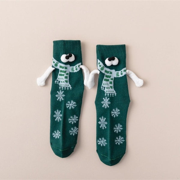 Hand-holding Socks Couple Magnetic Handle Cute Hand-holding Christmas Socks TikTok Cotton Stickers Iron-absorbing Stone Mid-calf Length Socks In Stock