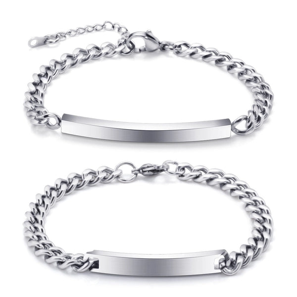 Hip Hop Style Rectangle Stitching Chain Titanium Steel Id Bracelet