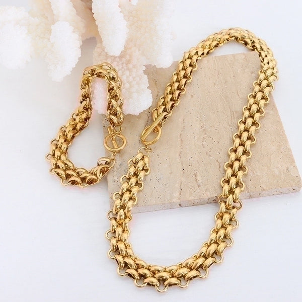 Hip-Hop Cool Style Solid Color 304 Stainless Steel 18K Gold Plated Plating Bracelets Necklace