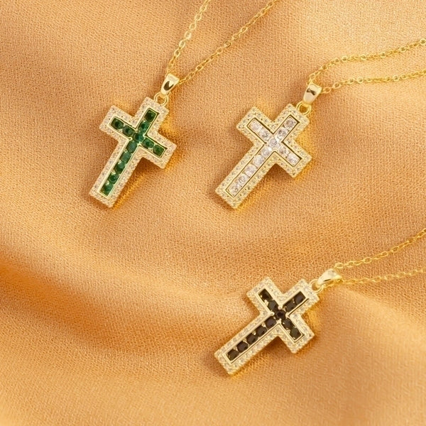 Hip-hop Cross Titanium Steel Inlay Zircon 18k Gold Plated Pendant Necklace