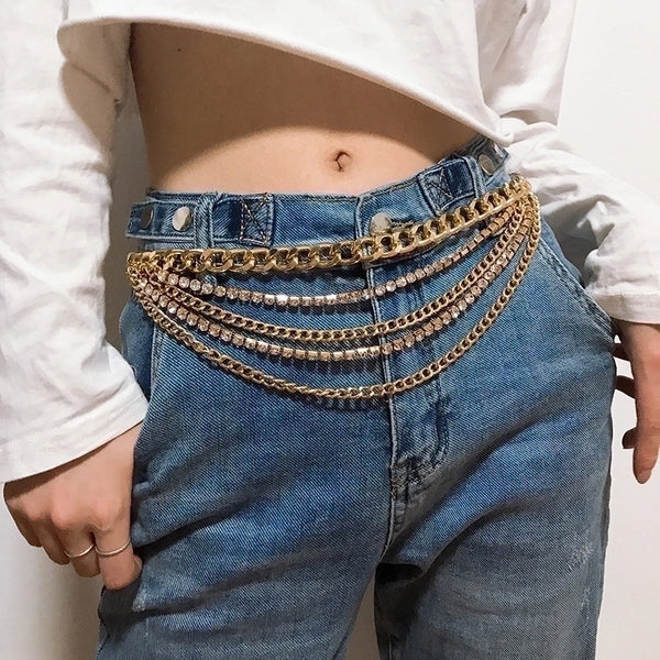 Hip-hop Punk Geometric Metal Plating Inlay Rhinestones Women's Chain Belts