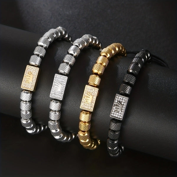 Hip-hop Punk Spot Fruit Pineapple Stainless Steel Beaded Plating Inlay Zircon 18k Gold Plated Silver Plated Men's Bracelets