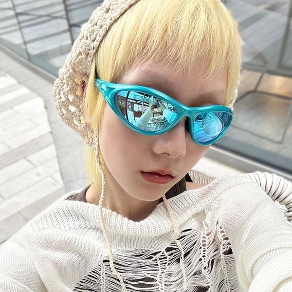 Hip-hop Punk Streetwear Color Block Ac Oval Frame Full Frame Women's Sunglasses