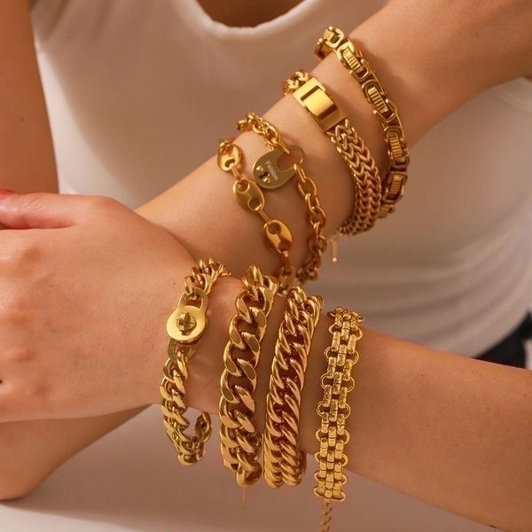 Hip-hop Retro Lock Stainless Steel Plating Chain 18k Gold Plated Bracelets