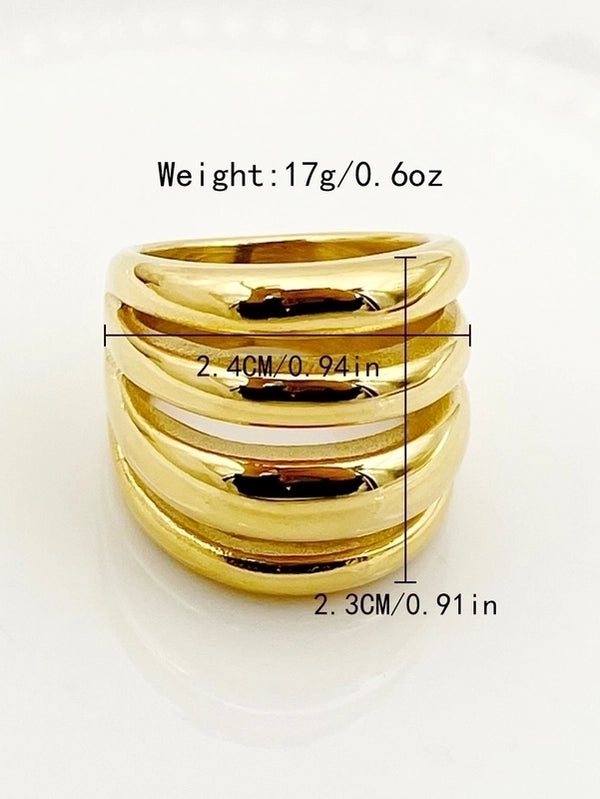 Hip-hop Minimalist Solid Color Lines Stainless Steel Gold Plated Wide Band Ring In Bulk