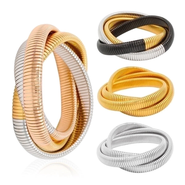 Hip-hop Solid Color Stainless Steel Three-layer Elastic Plating 18k Gold Plated Cobra Bracelet