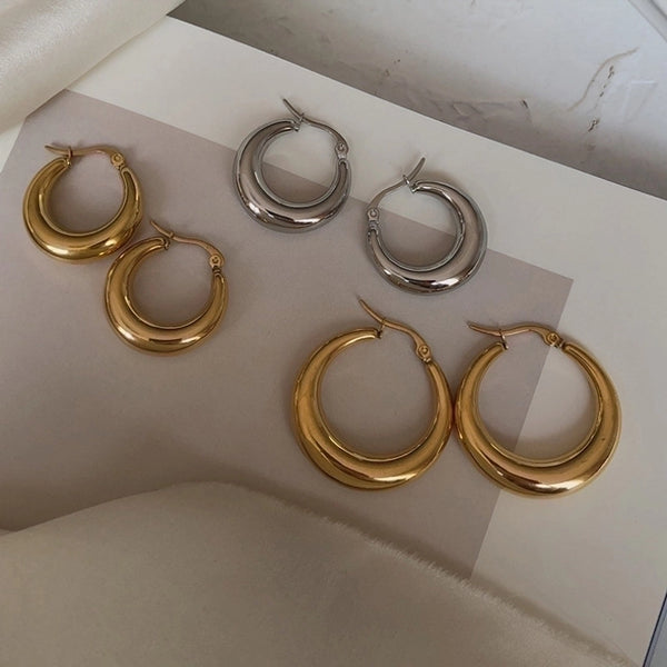 Hollow Crescent-shaped Titanium Steel Earrings Wholesale