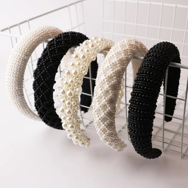 Hot Pearl Hair Band Retro Celebrity Headband Handmade Beaded Women's Fashion  Out-of-the-way Pressed Hair Bundles