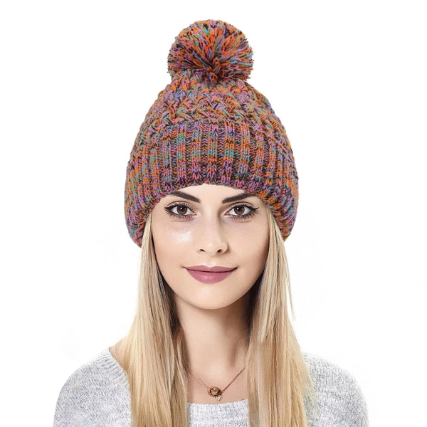 Hot Sale Knitted Hat Autumn And Winter Fur Ball Colorful Wool Hat Adult Warm Pullover Hat