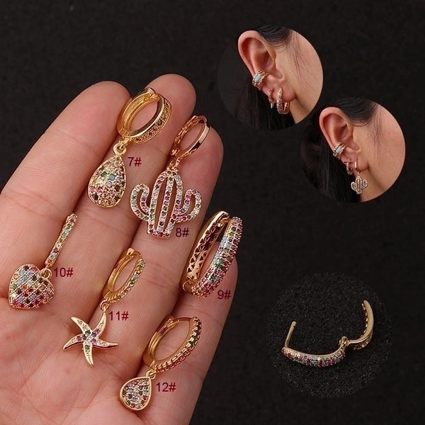 Ear Cartilage Rings & Studs Water Droplets Copper Inlaid Zircon