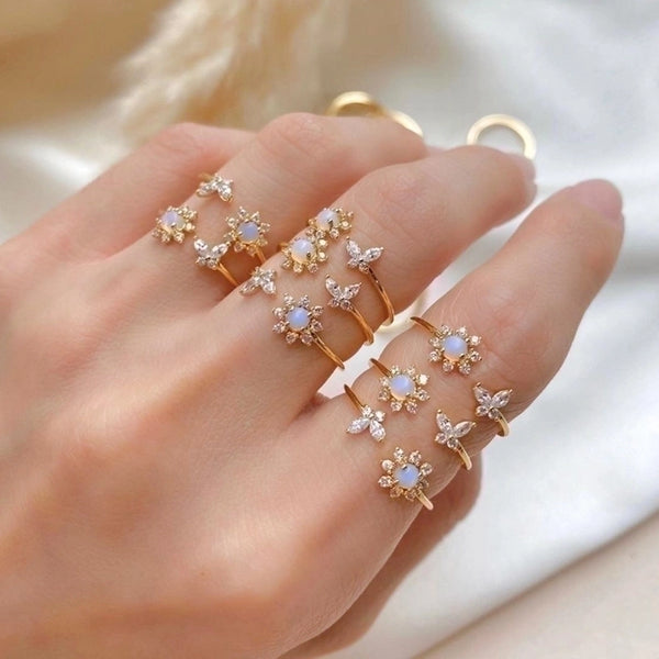 Hot Selling Opal Sunflower Ring Dreamy Simple Sweet Butterfly Open Ring Wholesale