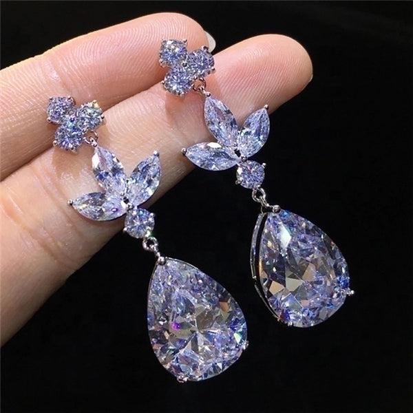 Hyperbole Water Drop Shaped Inlaid Zircon Copper Earrings Wholesale