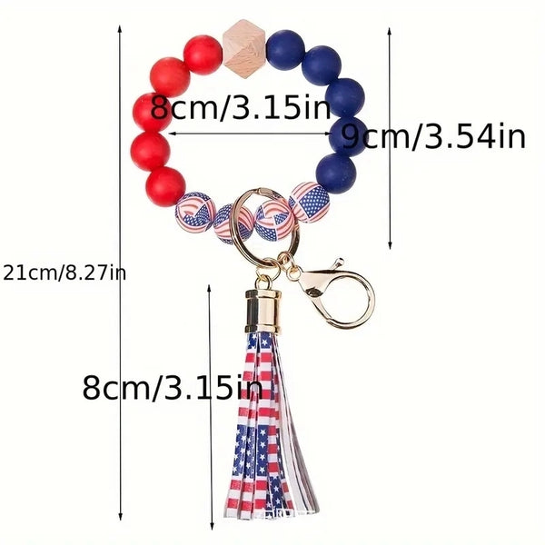 IG Style Classic Style Sports National Flag Round Pu Leather Silica Gel Metal Beaded Handmade Tassel Independence Day American National Day Bag Pendant Keychain