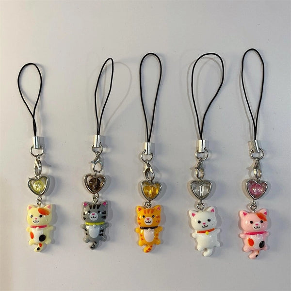 IG Style Cute Heart Shape Cat Resin Mobile Phone Chain Keychain