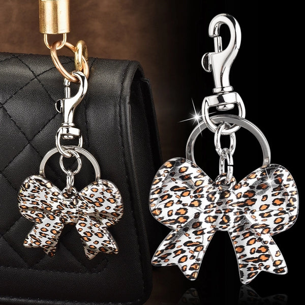 IG Style Heart Shape Bow Knot Leopard Alloy Epoxy Bag Pendant Keychain