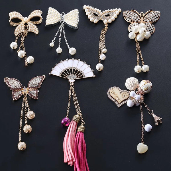 IG Style Heart Shape Butterfly Bow Knot Alloy Inlay Rhinestones Pearl Mobile Phone Chain