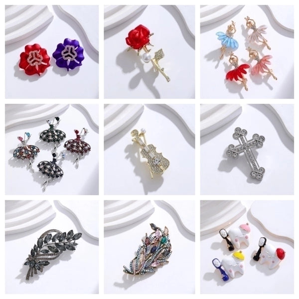 IG Style Human Leaf Flower Alloy Inlay Rhinestones Unisex Brooches