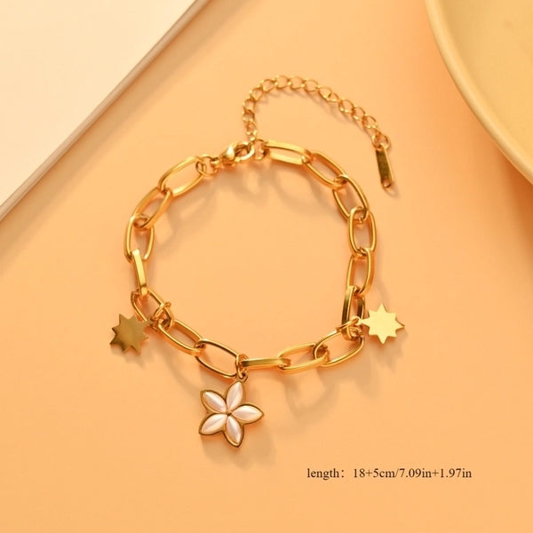 IG Style Korean Style Devil's Eye Solid Color Flower 304 Stainless Steel 18K Gold Plated Artificial Pearls Bracelets In Bulk