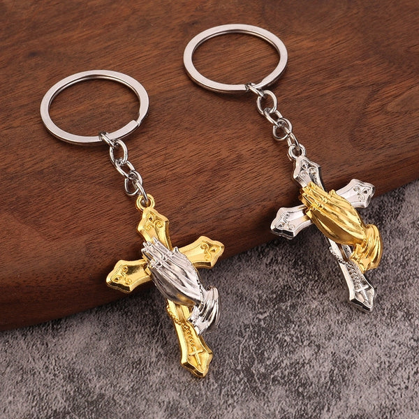 IG Style Retro Cross Hand Alloy Iron Polishing White Gold Plated Bag Pendant Keychain